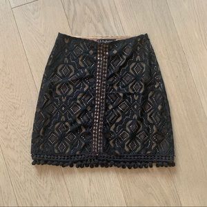 For Love and Lemons Black and Tan Lace Skirt